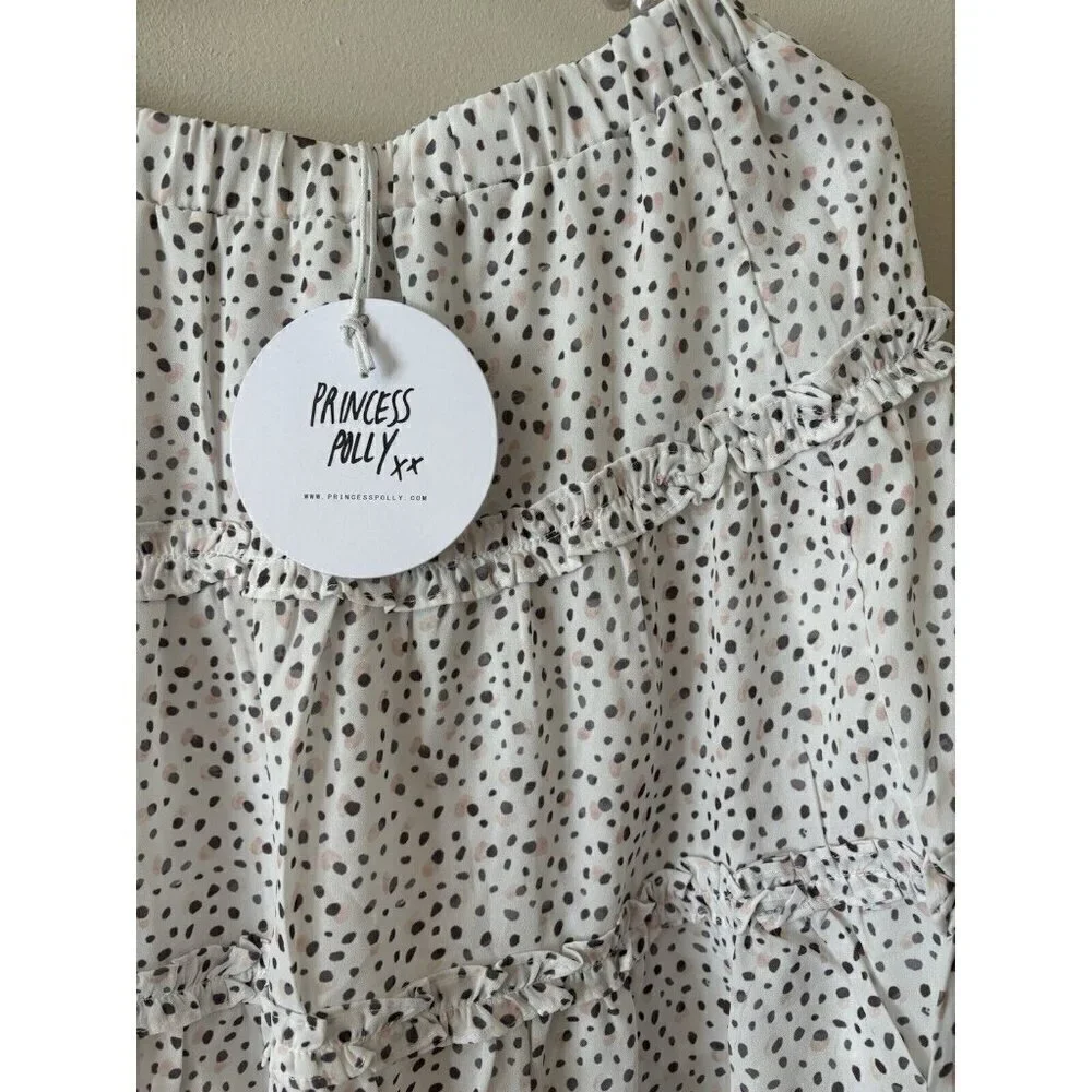 NWT Princess Polly Size 10 Rasmus Mini Skirt White Dotted Tiered Linen Blend
